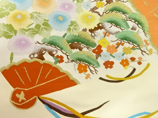 JAPANESE KIMONO / ANTIQUE NAGOYA OBI / TSUZURE / WOVEN PINE & FLOWER